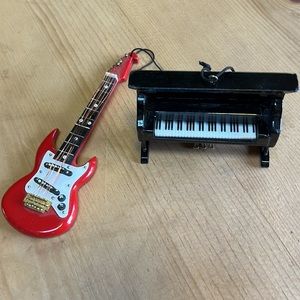 2 Restoration Hardware Ornaments red guitar and piano